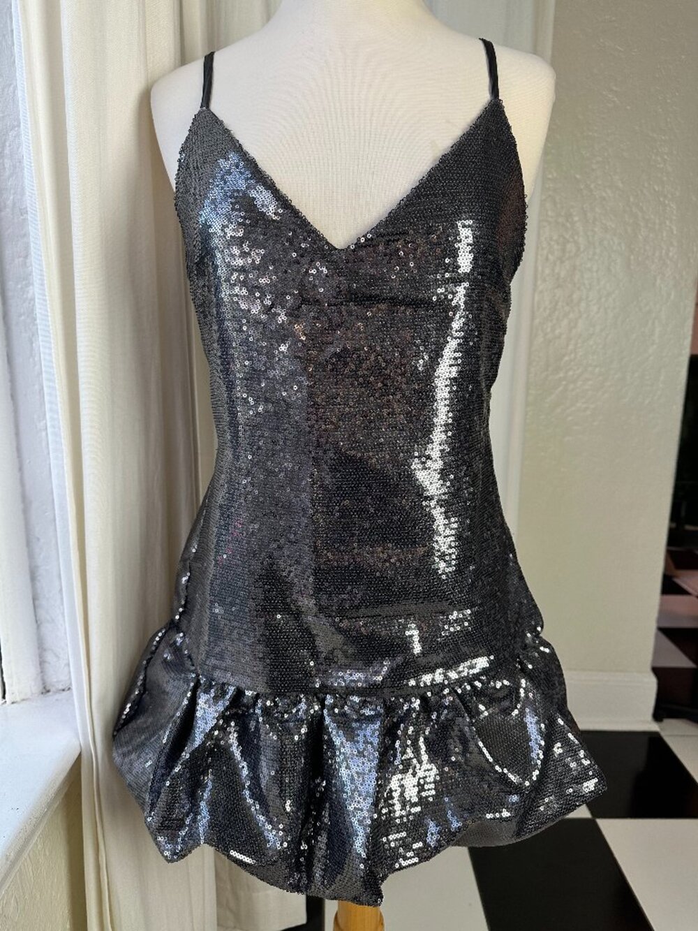 Forever 21 Black Sequin Mini Dress Size S Drop Waist Party Cocktail